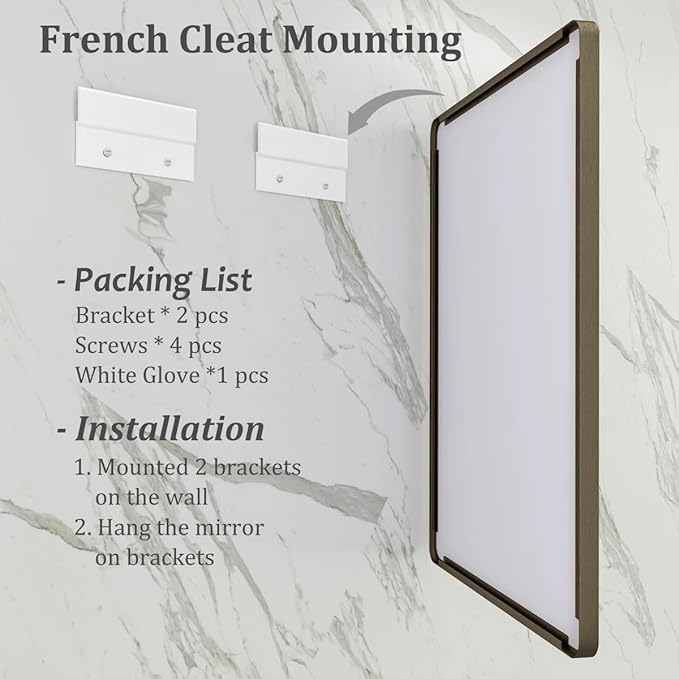 48x32 Bronze Bathroom Mirror, Brushed Bronze Framed Bathroom Vanity Mirror, Rounded Rectangle Mirror for Wall, Shatterproof, Wall Mounted, Anti-Rust (Horizontal/Vertical)