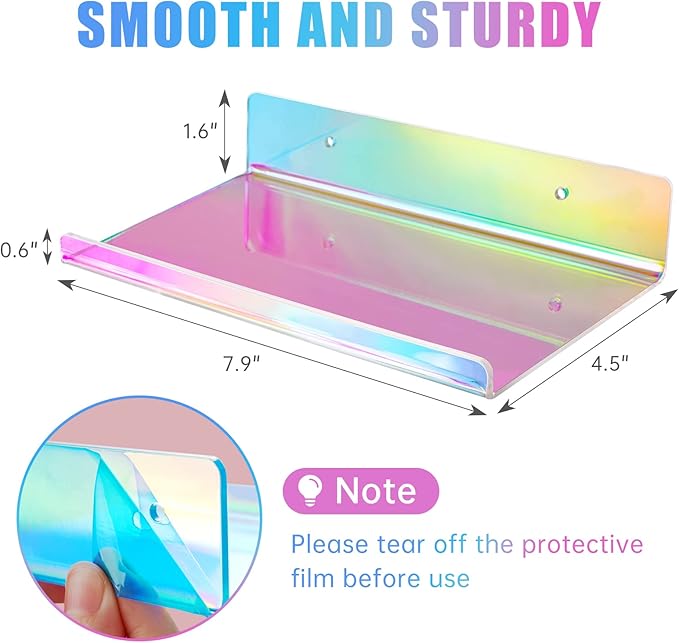NiHome 2-Pack Medium Iridescent Acrylic Floating Shelves with Edge, 7.9