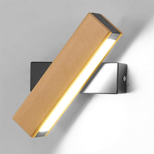 Modern Indoor LED Wall Sconce Wooden Minimalist Interior Small Wall Lights 1 Pack Hardwired 360° Rotatable Wall Mount Light for Living Room Bedroom Hallway Corridor(White Light,Small)