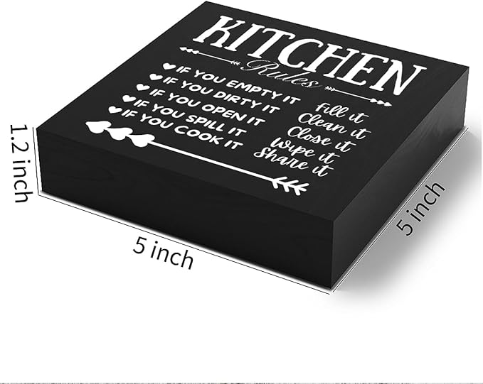 Funny Kitchen Decor Rustic Kitchen Decorations Wood Sign Desk Decor Farmhouse Black Wooden Box Sign for Home Dining Room Coffee Shelf Table Bar Living Room Counter Housewarming Gift