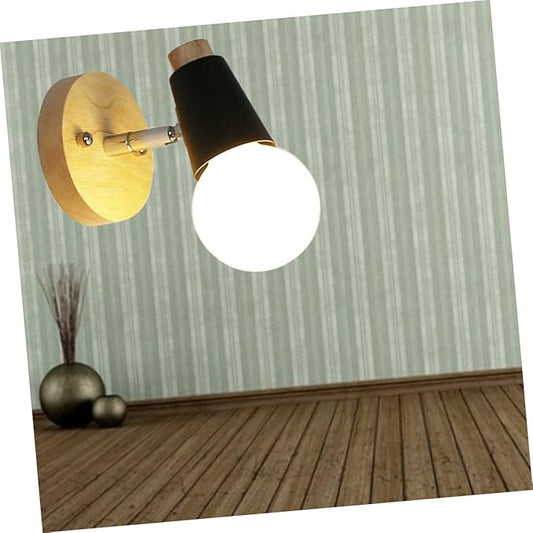 Minimalist Solid Wood Wall Lamp Sconce for Living Room Bedroom Hallway Nordic -Saving Design Black No Bulb Included