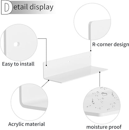 12 Inches White Acrylic Wall Shelves Set of 2, Wall Mounted Shelves for Plants, Speaker, Camera, Toiletries, Spice Jars, Coffee, Candles, Shoes, 2 Pack