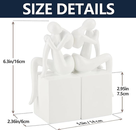 White Book Ends Decorative, Girl Thinker Design, Modern Bookends for Shelves, Non-Skid Heavy Duty Resin Book Stopper for Books, Bookends with Base, Resin, 1Pair/2Piece