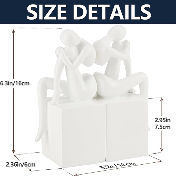 White Book Ends Decorative, Girl Thinker Design, Modern Bookends for Shelves, Non-Skid Heavy Duty Resin Book Stopper for Books, Bookends with Base, Resin, 1Pair/2Piece
