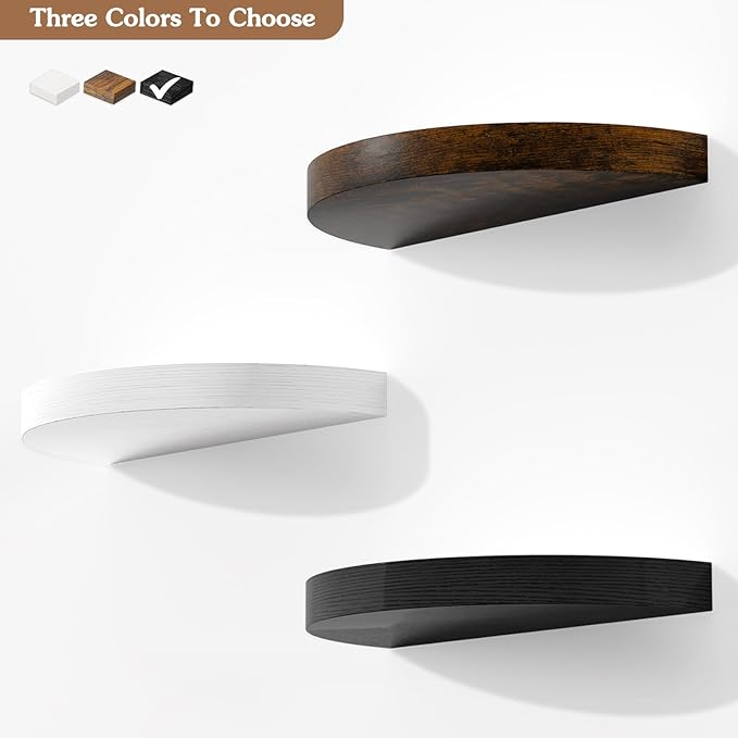 Olakee Floating Shelves for Wall Set of 3, 15.4" Rustic Wood Wall Mounted Shelves for Bathroom, Bedroom, Living Room, Kitchen, Office – Heavy Duty Decorative Storage Shelves – Black