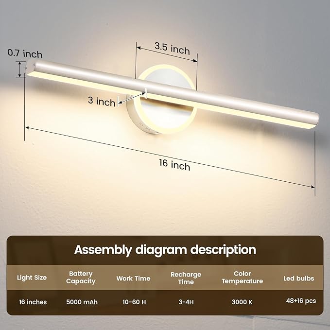 Picture Light, 16 inches Art Wall Light, Picture Light Battery Operated,Battery Operated Wall Lights,Gallery Light for Painting,Photo,Library (Satin Nickel)