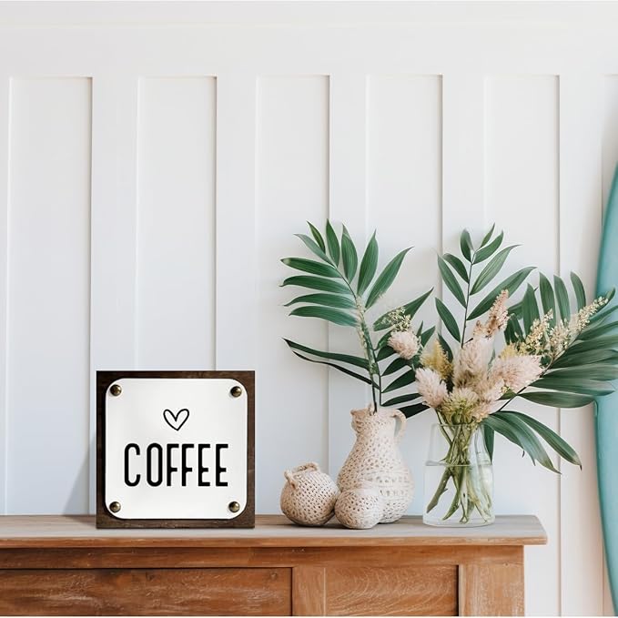 HALUOSI Rustic Coffee Sign Decor, Wooden Box Signs Art, 5.9x5.9 Inch, Multicolor 01, Wood Material