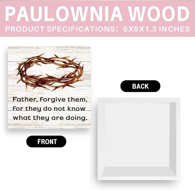 Christian Sign Christian Jesus Decor Decorations Rustic Farmhouse Religious Table Decorations Gifts for Women Home Office Desk Table Shelf Decor Father Forgive Them Sign 5 X 5 Inch