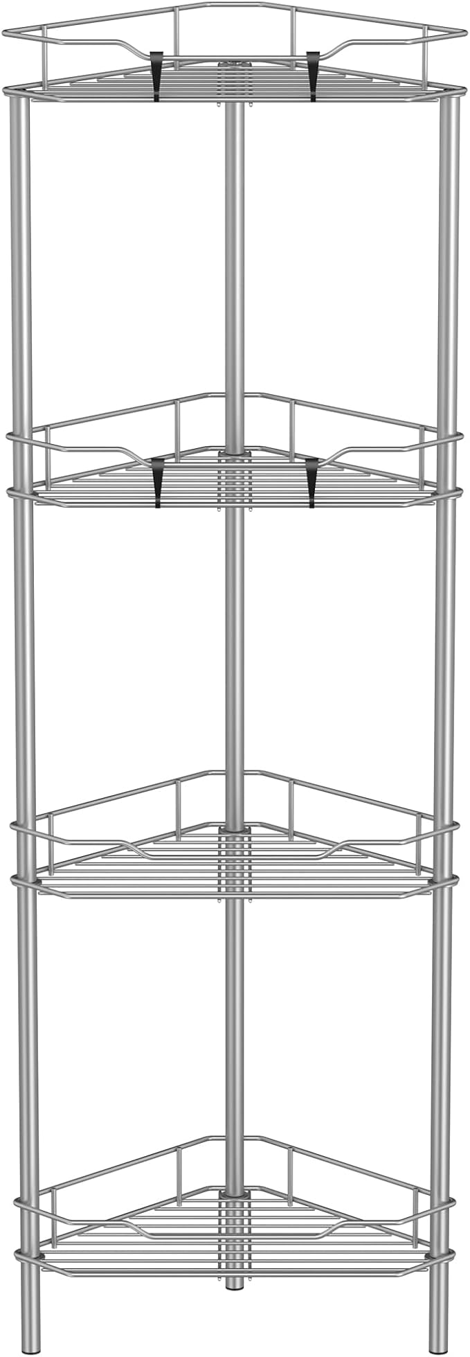 4 Tier Floor Standing Corner Shower Caddy Organizer Shelf with Hooks, Bathroom Shelves Stand Rack, Gray