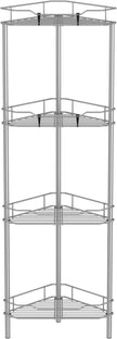 4 Tier Floor Standing Corner Shower Caddy Organizer Shelf with Hooks, Bathroom Shelves Stand Rack, Gray