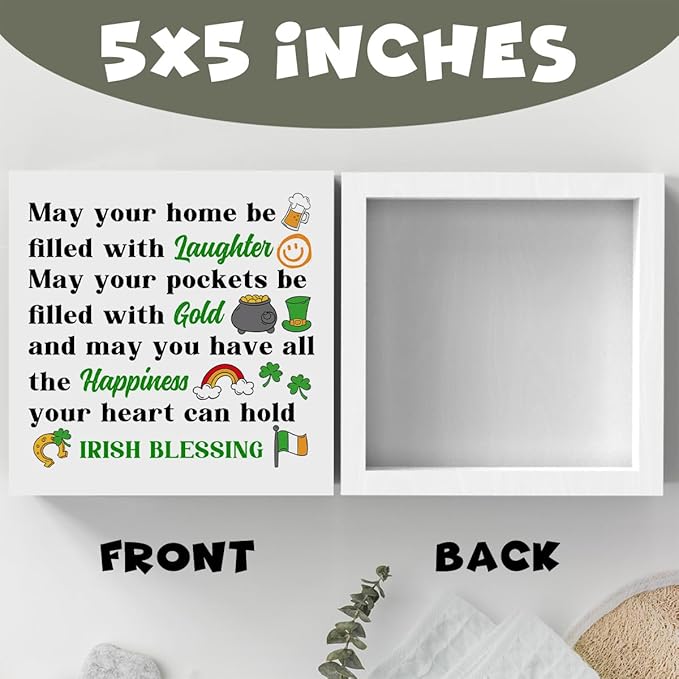 St Patricks Day Decor Irish Blessing Decorations Laughter Gold Happiness Rustic Wood Sign Home Tabletop Shelf Desk Decor St Patrick's Day Decorations 5 X 5 Inches