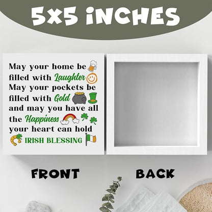 St Patricks Day Decor Irish Blessing Decorations Laughter Gold Happiness Rustic Wood Sign Home Tabletop Shelf Desk Decor St Patrick's Day Decorations 5 X 5 Inches
