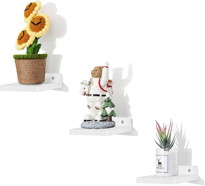 Small Floating Shelf,5x5 Inch Display Ledges for Wall,Set of 3 Mini Shelves,Rustic Wood Shelf for Bedroom Living Room Bathroom Kitchen -Rustic White