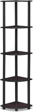 Furinno TURN-N-TUBE Corner Shelf, 5-Tier Corner Bookshelf, Open Storage Shelves, for Organization and Storage, Living Room, Home Office, Garage, Bedroom, Dark Walnut