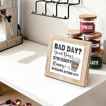 Funny Coffee Quotes Sign Funny Cafe Decor Sign Rustic Coffees Bar Signs Handmade Rustic Wall Art Farmhouse Cafe Wooden Decoration Coffee Lover Gift For Kitchen Bar Office Decor 5.9x5.9 Inch