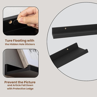 Heimlove Picture Ledge Shelf,24 inch Long Floating Shelves for Wall Set of 4,Black Picture Shelf with Lip for Wall Decor,Living Room,Bedroom,Bookshelf,Nursery,Perfume