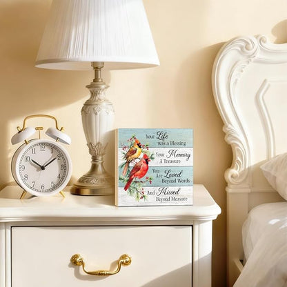 Your Life Was A Blessing Wood Block Plaque Box Sign for Home Living Room Coffee House Bar Shelf Table Office Decoration, Bird Art Decor Gifts for Women Mom Wife Sister Hostess Family Friends