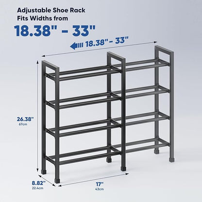 Abiglifty 4-Tier Expandable Shoe Rack,17"-33" Adjustable Shoe Rack for Closet,Metal Shoes Shelves for Front Door Entrance, Garage & Corridor, Free Standing Shoe Holders, Easy to Assemble,Black