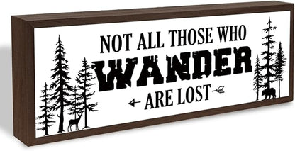 Not All Who Wonder are Lost Sign, Farmhouse Wood Signs, Inspirational Decoration for Home Office Cubicle Classroom, Shelves Decor Art, Decorative Framed Wooden Block Sign