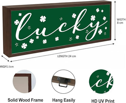St Patricks Day Decoration, Happy St. Patrick's Day Wooden Wall Art, Lucky Shamrocks Decoration, Rustic Farmhouse Decor for Shelf, Home Decor, Irish Gift for Women Men 9.5x3.1x1 inches