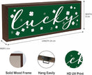 St Patricks Day Decoration, Happy St. Patrick's Day Wooden Wall Art, Lucky Shamrocks Decoration, Rustic Farmhouse Decor for Shelf, Home Decor, Irish Gift for Women Men 9.5x3.1x1 inches