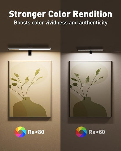 Diomart Picture Lights for Wall, 12'' Dimmable Remote LED Art Light with 15 Color Temps, USB-C Rechargeable Battery Picture Light Wireless, Timer, for Paintings, Canvas, Photos, Bedroom（Black） ﻿