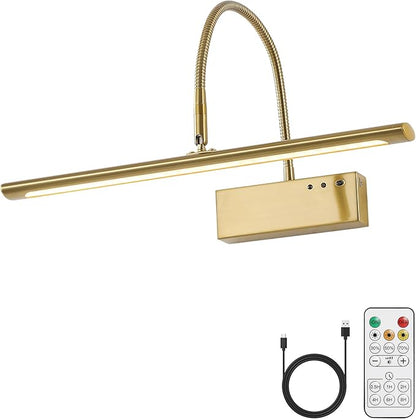 JOOSENLUX Wireless Picture Light with Remote Control - 16" Inch Brass Dimmable Art Light, Timer - Battery Operated - for Pictures, Display, Artwork, Gallery Wall