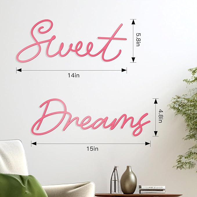 Zzbakress Sweet Dreams Wall Decor Metal Wall Art Large Modern Living Room Farmhouse Sign for Bedroom Black Metal Wall Art for Office and Home Wall Decor (Pink, Farmhouse)