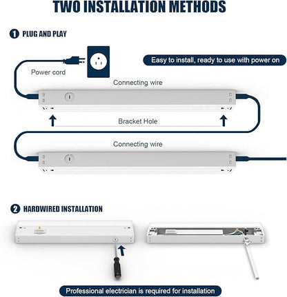 16" LED Under Cabinet Lighting Hardwired & Plug in, 3CCT Selectable (Warm White, Cool White and Daylight) Stepless Dimmable, Linkable with 2 Cords Under Counter Lights for Kitchen, CRI94, Matte White