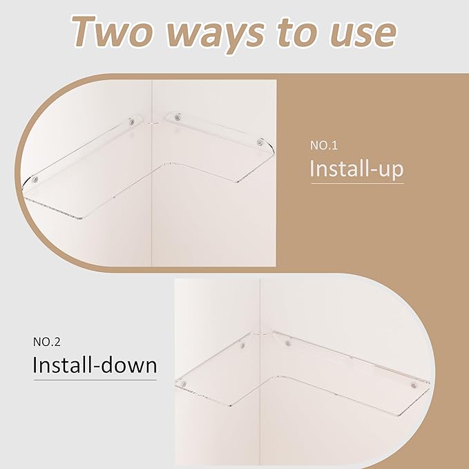 8x11.8 Inch Clear Corner Shelf Wall Mount Set of 4, Acrylic Corner Floating Shelves, Wall Organizer Shelf for Bathroom, Kitchen, Bedroom, Living Room, Dining Room, Office