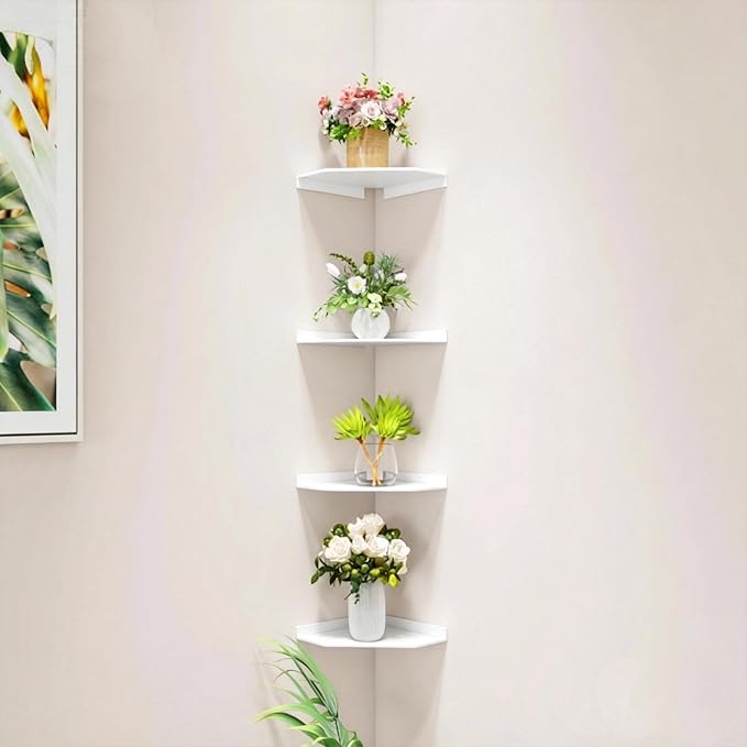 10 Inch White Floating Corner Shelf Wall Mounted, Large Triangle Storage Shelf for TV Box, Router, Speakers & Decor