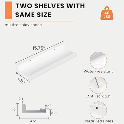 Heimlove Picture Ledge Shelf, Floating Shelves Set of 2, 16 Inch - White