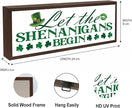 St. Patrick's Day Wooden Table Sign, Let the Shenanigans Begin Sign, Desk Decor Art, Lucky Shamrock Signs for Home Bar Club, St. Patrick's Day Party Decorations, 9.5x3.1x1 inches