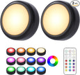 Cadrim Puck Lights, 2 Pack 13 Colors Changeable LED Puck lightings Battery Powered Dimmable Under Cabinet Lights, Battery Powered Under Counter Lights with 1 Wireless Remote Controls, Black