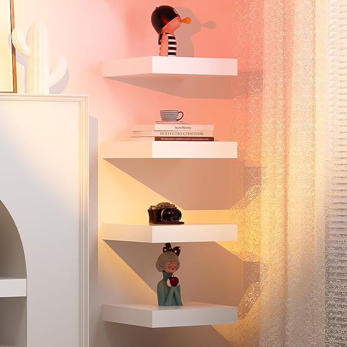 WELLAND 9 1/4 inch White Mission Floating Shelves for Wall, Bathroom Wall Mount Shelves, Wood Modern Display Shelves, Book Shelves,for Bedroom,Living Room and Kitchen