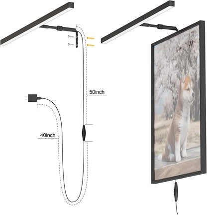 24" Plug in Picture Light for Paintings with Remote Control, 9W LED Art Display Lighting for Gallery, Dartboard, Artwork, Black Wall Mounted Picture Frame Light
