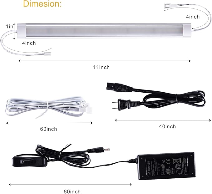 LABOREDUCER Under Cabinet Lighting Wired Plug in or Hardwired Cold White 6000K, 8 Pack 11inch Linkable Dimmable LED Under Cabinet Lights with Power Adapter,24V Under Counter Lights for Kitchen