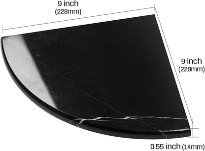 Black Marble Corner Shower Shelf, 9 Inch Marble Corner Shelf for Bathroom Shower Decor, Wall Mounted, Polished, 2 Pcs