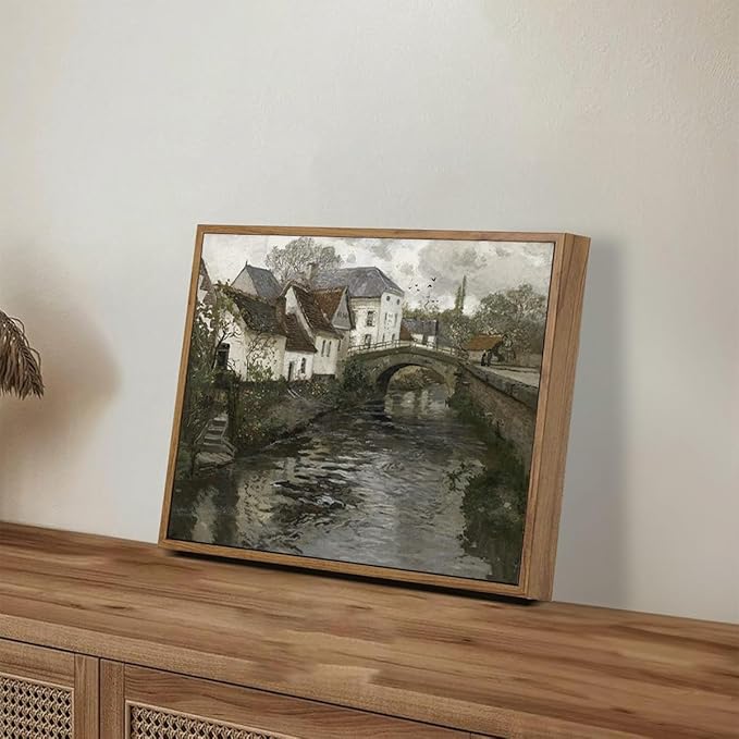 OIQArtOIQ Vintage Landscape Canvas Wall Art Framed Natural Scenery Painting Artwork Prints France Country Wilderness Farmhouse Decor Pictures Kitchen Bedroom Living Room Bathroom