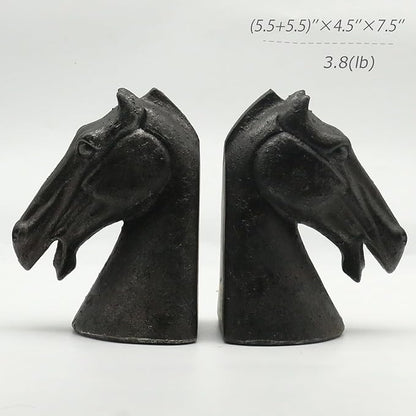 Lukitas Horse Head Decorative Bookends - Heavy Duty Non-Slip Book Holders, Modern Equestrian Ornaments for Office Home Bookshelf Decor, Black, Resin 7.5''