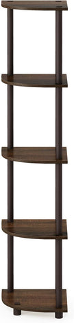 Furinno TURN-N-TUBE Corner Shelf, 5-Tier Corner Bookshelf, Open Storage Shelves, for Organization and Storage, Living Room, Home Office, Garage, Bedroom, Walnut