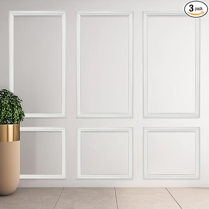 3 Set Peel and Stick Wall Molding Kit Pre-Cut Wall Molding for Wall Decor Premade Self-Adhesive Wainscoting for Walls Accent Wall Molding Peel and Stick Panel