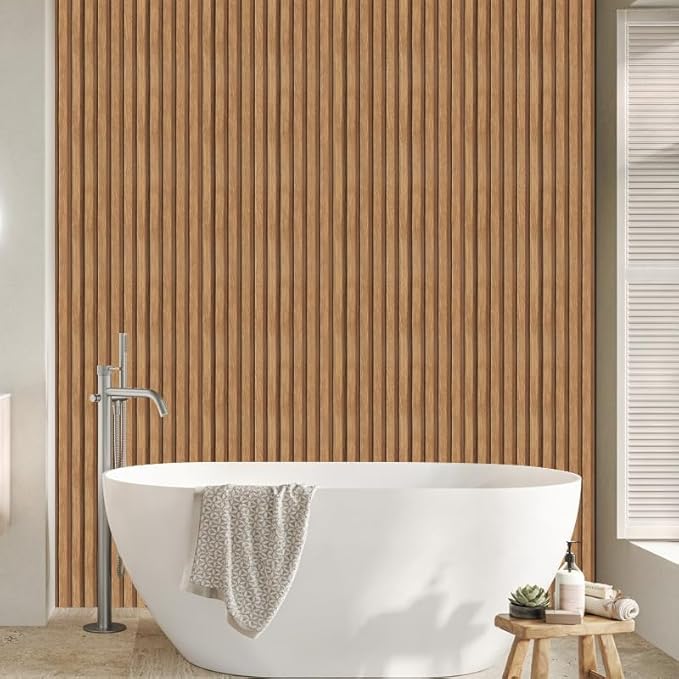 Arthome 17''x393'' Wood Slat Wallpaper, Peel and Stick Self Adhesive Wall Covering Decorative Removable Contact Paper Waterproof Faux Wood Grating Stripe Vinyl for Living Room Bedroom