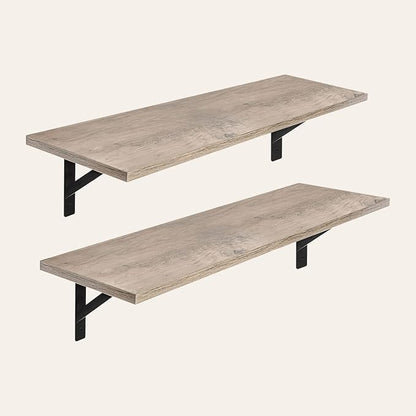 DINZI LVJ Wall Shelves, 23.6 x 7.9 x 6.1 Inch Floating Shelves for Wall, Set of 2, Easy-to-Install Wall Storage Ledges with Sturdy Metal Brackets for Living Room, Bathroom, Kitchen, Greige