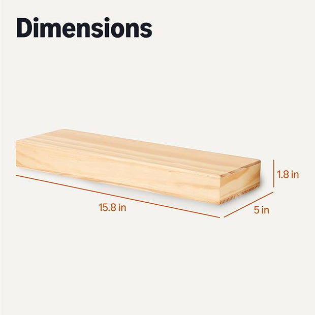 Amazon Basics Wood Floating Wall Shelves, 3-Pack, Pine, 15.8" x 5" x 1.8", Natural Wood Finish