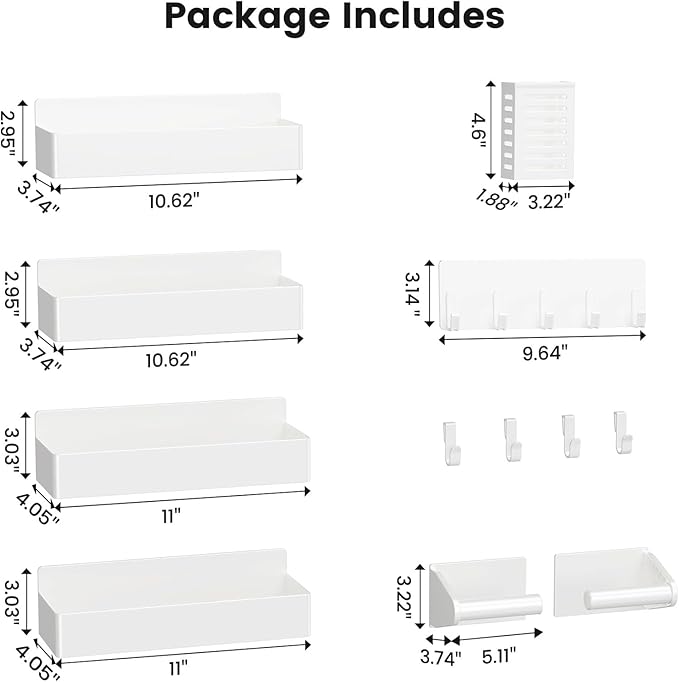 Magnetic Spice Rack for Refrigerator,7 Pack Magnetic Shelf,Fridge Magnet Organizer with Paper Towel Holder,Utensils Racks,Hook Rack,Fridge Organizers and Storage White(7 Pack)