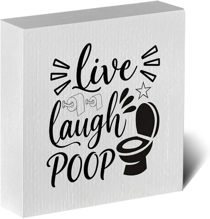 Funny Rustic Bathroom Decor Wooden Box Sign 5x5 Inch - 