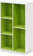 Furinno LUDER Book Shelf, 5-Cube Bookshelf, Reversible Bookcase, 9.4 x 19.5 x 31.5, for Living Room, Bedroom, Home Office, White/Green