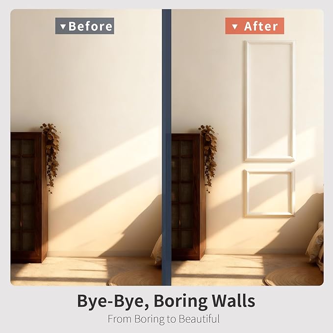 VCK Pre-Cut 3D Wall Molding Kit, Set of 2 | Ready-to-Assemble Wainscoting Panels for Accent Wall Decor | Easy DIY Installation with Glue | for Living Room & Bedroom (1 Top & 1 Bottom)
