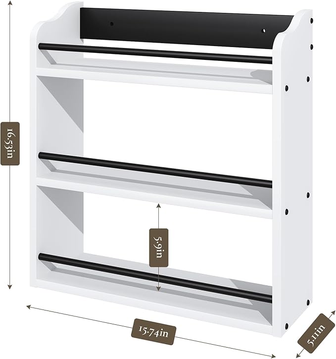 3 Tier Wooden Spice Rack, Seasoning Jars Rack Shelf Spice Organizer for Countertop or Wall Mount, Vertical Spice Holder for Kitchen Counter, Cabinet, Pantry, White